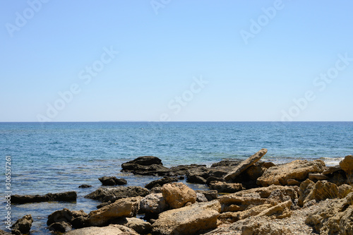 Mediterranean sea landscape with mountains at sunny day on Crete, Greece