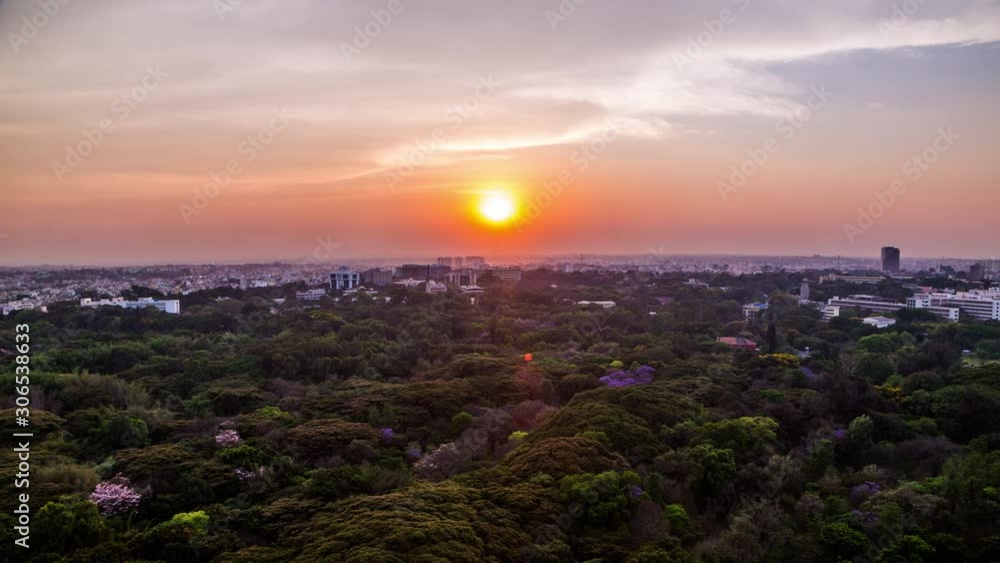 Sunset over Cubbon Park in Bangalore, India time lapse Sunset over Cubbon Park in Bangalore, India time lapse