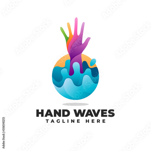 Hand & Waves Gradient Modern Logo Vector Icon Illustration