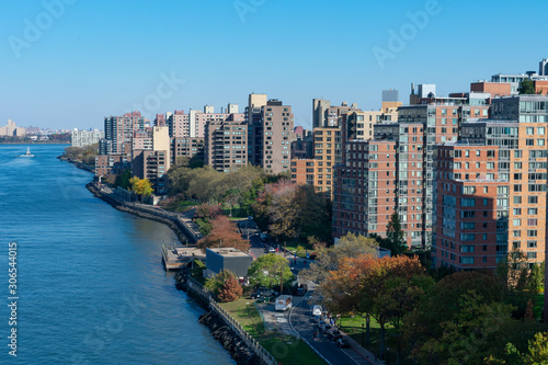 Skyline of Roosevelt Island along the East River in New York City
