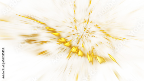 Abstract holiday background with blurred golden rays and sparkles. Fantastic light effect. Digital fractal art. 3d rendering.