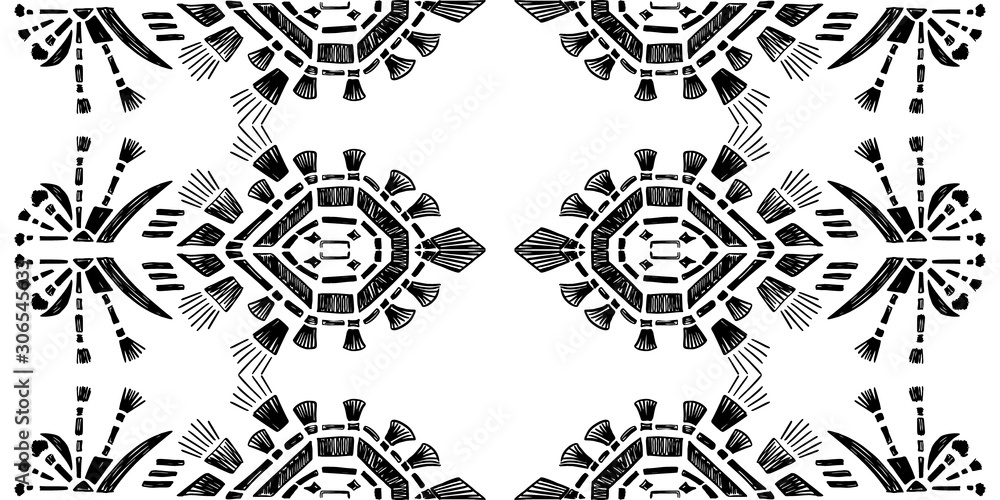 Ikat pattern etnic indian ornamental black and white illustration. Navajo motif texture ornate design for surface print. Ikat pattern etnic indian ornamental black and white illustration. Navajo motif texture ornate design for surface print.