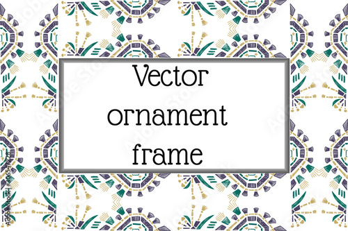Frame with hand-drawn ikat motif ornament.Vector card decor.