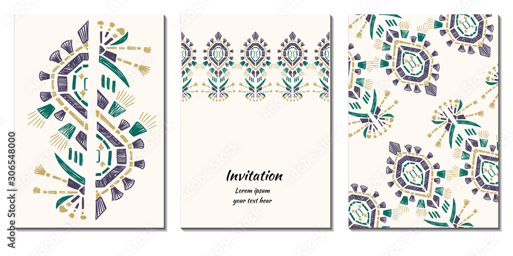 Cover royal greeting design. Modern template with ikat ornament for wedding design or greeting card any purpose.