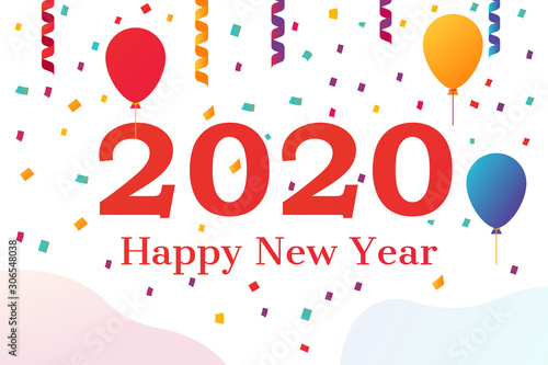 Celebrating new year. Organization of the corporate. balloons serpentine and confetti, christmas celebrations. Vector illustration flat design. Isolated on white background.