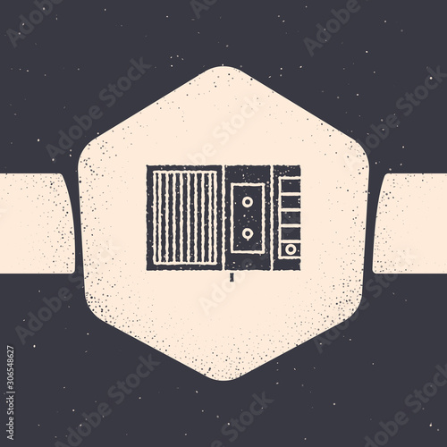 Grunge Music tape player icon isolated on grey background. Portable music device. Monochrome vintage drawing. Vector Illustration