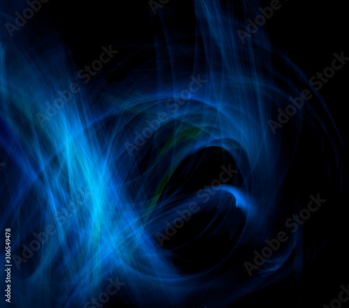 Blue Flames With Light Painting. Abstract blue color light trails shot with long exposure.