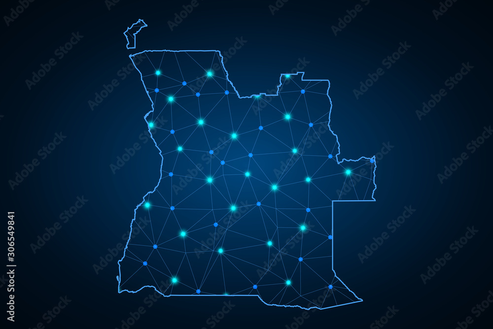 Vetor de Map of Angola from Polygonal wire frame low poly mash ...