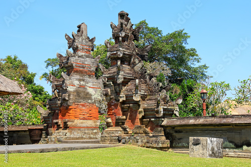 Architecture at the Royal Temple of Tamun Ayun with lush gardens, Canggu, Balie, Indonesia.