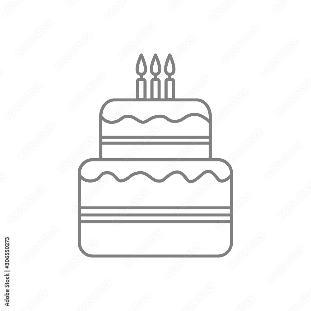 Birthday cake line icon with candles isolated on the background Birthday cake line icon with candles isolated on the background