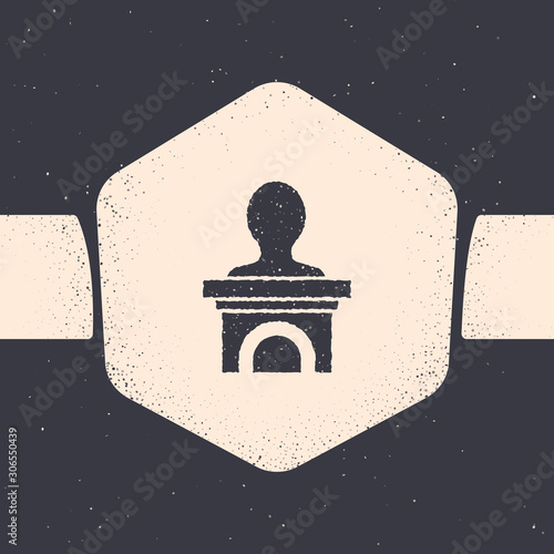Grunge Stage stand or debate podium rostrum icon isolated on grey background. Conference speech tribune. Monochrome vintage drawing. Vector Illustration