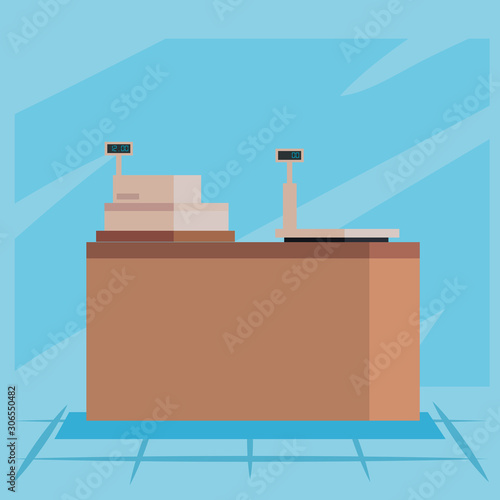 Shopping cash register and scale design, Store shop market commerce retail buy and paying theme Vector illustration