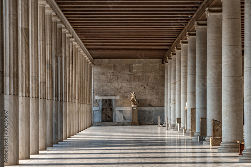 Passage with marble ionic columns inside stoa of Attalos, ancient agora of Athen Fototapet