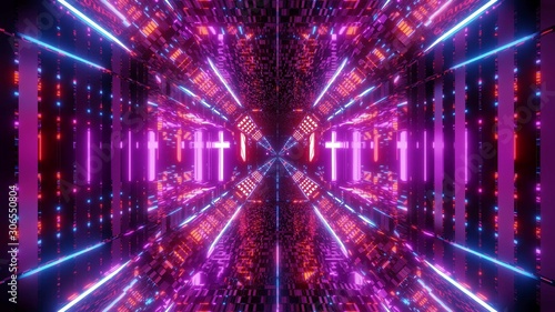 high reflective bricks textured futuristic sc-fi tunnel corridor with holy glowing christian cross symbol 3d rendering wallpaper background
