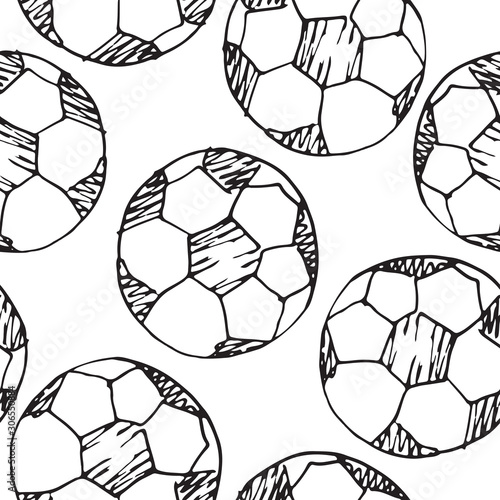 Vector illustration pattern of soccer balls for world championship in black and white ink color