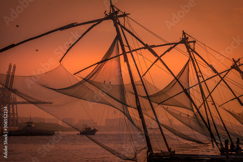 Chinese fishing nets in Kerala, Kochi India © eranda