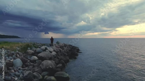 Sunset over the sea. Shot on a drone	