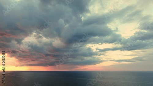 Sunset over the sea. Shot on a drone	