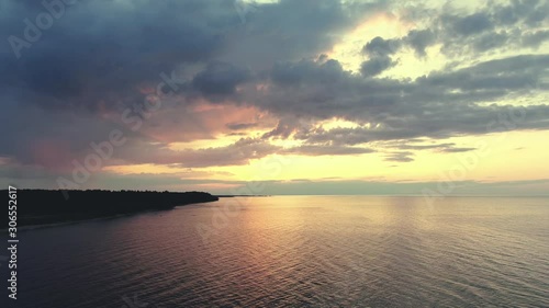 Sunset over the sea. Shot on a drone	