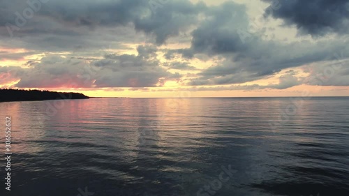 Sunset over the sea. Shot on a drone	