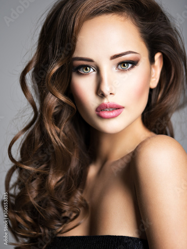 Beautiful woman with long bown hair