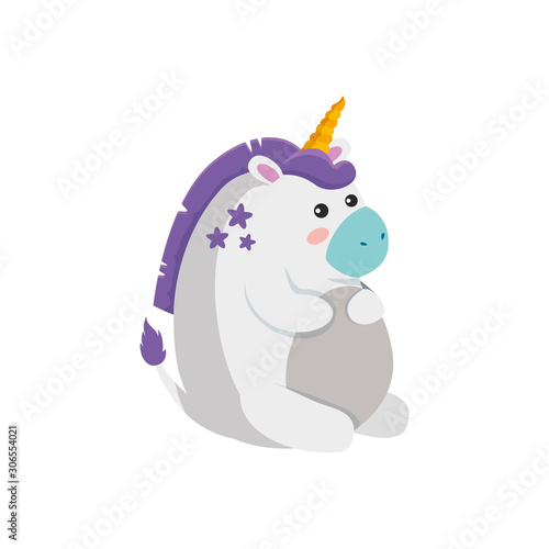 White unicorn cartoon design, Magic fantasy fairytale female and childhood theme Vector illustration