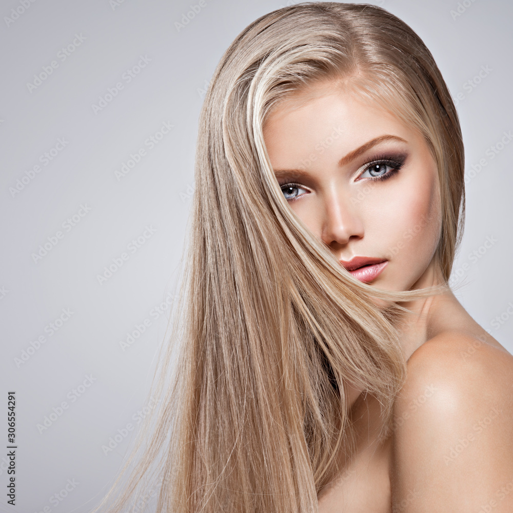 Pretty face of young woman with long white hair Pretty face of young woman with long white hair