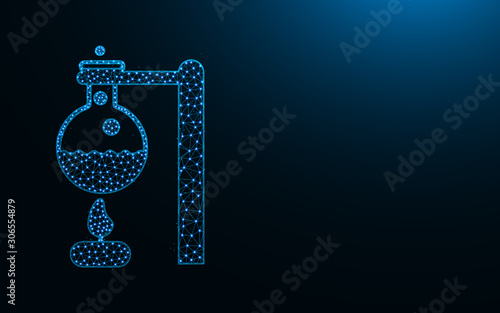 Chemical experiment low poly icon, Scientific experience abstract geometric image, science wireframe mesh polygonal vector illustration made from points and lines on dark blue background