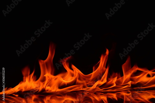 Beautiful fire flames on a black background.