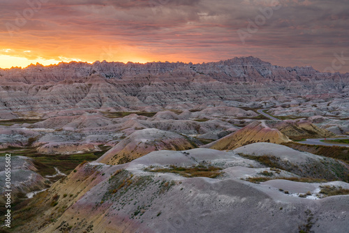 Badlands National Park at Sunset in South Dakota