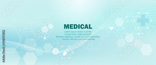 Medical infographic technology background. Abstract background medical for the hospital, page.Blue and white. Vector illustration