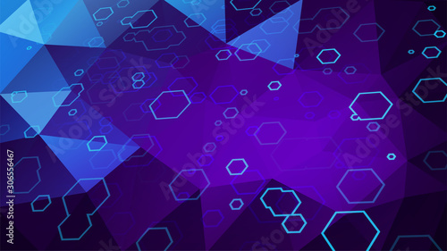 Abstract polygon and hexagon background. Polygonal pattern with hexagon shapes. Future sci-fi wallpaper. Futuristic technology presentation template. Honeycomb sturcture. Stock vector illustration