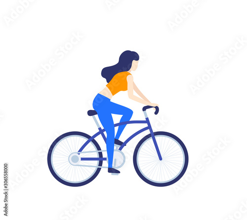 Girl riding bicycle isolated on white, vector illustration