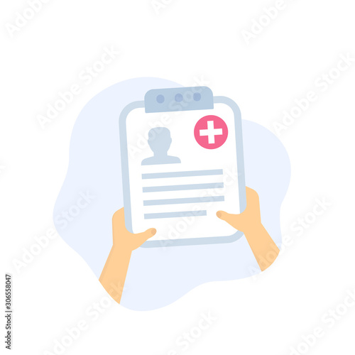 medical history, patient file in hands, vector