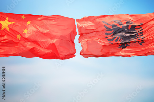 Billede på lærred Flags of China and Albania