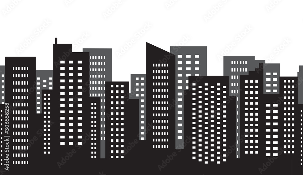 Seamless pattern of city vector megalopolis abstract. Silhouette of skyscraper. Vector illustration.