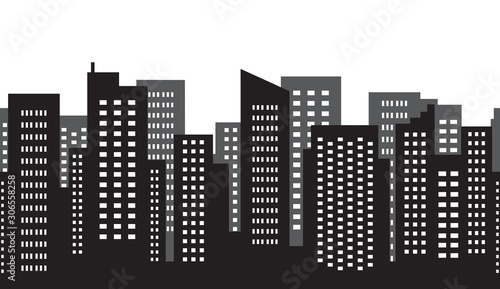 Seamless pattern of city vector megalopolis abstract. Silhouette of skyscraper. Vector illustration.