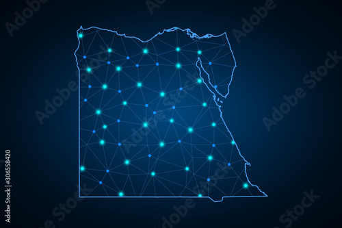 Map of Egypt from Polygonal wire frame low poly mash, contours network line, dot and structure. Vector Illustration EPS10. - Vector