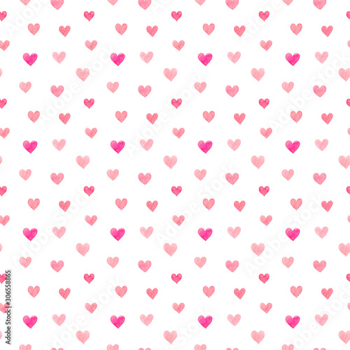 Hand-painted seamless pattern with watercolor hearts.