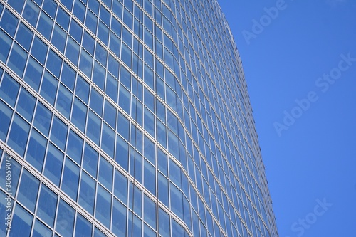 Abstract texture of blue glass modern building skyscrapers. Business background.