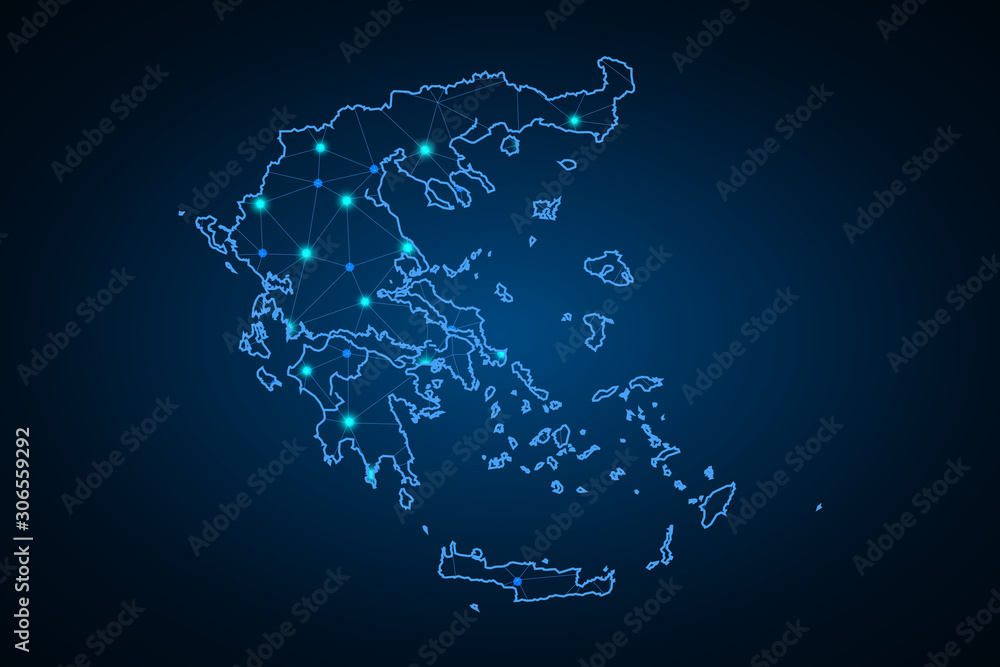 Map of greece. Wire frame 3D mesh polygonal network line, design sphere, dot and structure. communications map of greece. Vector. - Vector Map of greece. Wire frame 3D mesh polygonal network line, design sphere, dot and structure. communications map of greece. Vector. - Vector