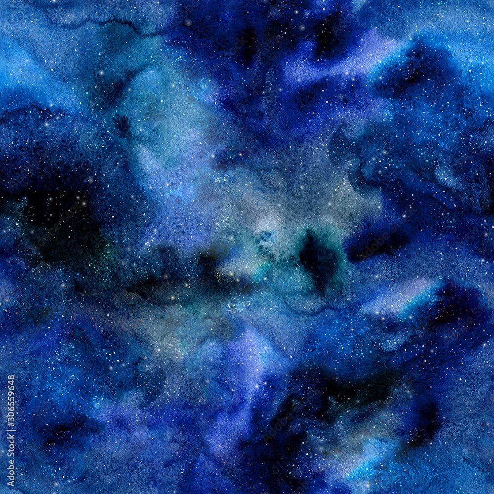 Obraz premium Seamless galaxy pattern. Hand-painted watercolor background. Watercolor wash. Abstract space painting.