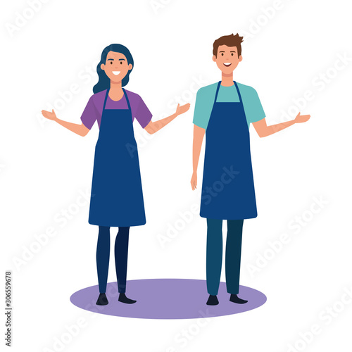 seller man and woman design, shop store market shopping commerce retail buy and paying theme Vector illustration