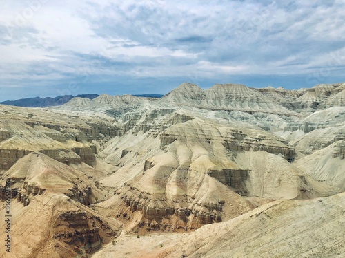 peaks of majestic white mountains, absence of people, national Park Altyn-Emel, Marsian landscapes. Kazakhstan, Alma-ATA