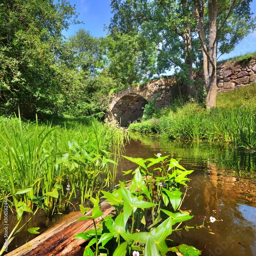 Small medieval bridge across the river Vilce in Latvia. photo