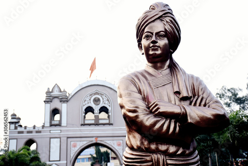 The statue of Swami Vivekananda which is located in Dewas city, famous sayaji gate of dewas city in the background