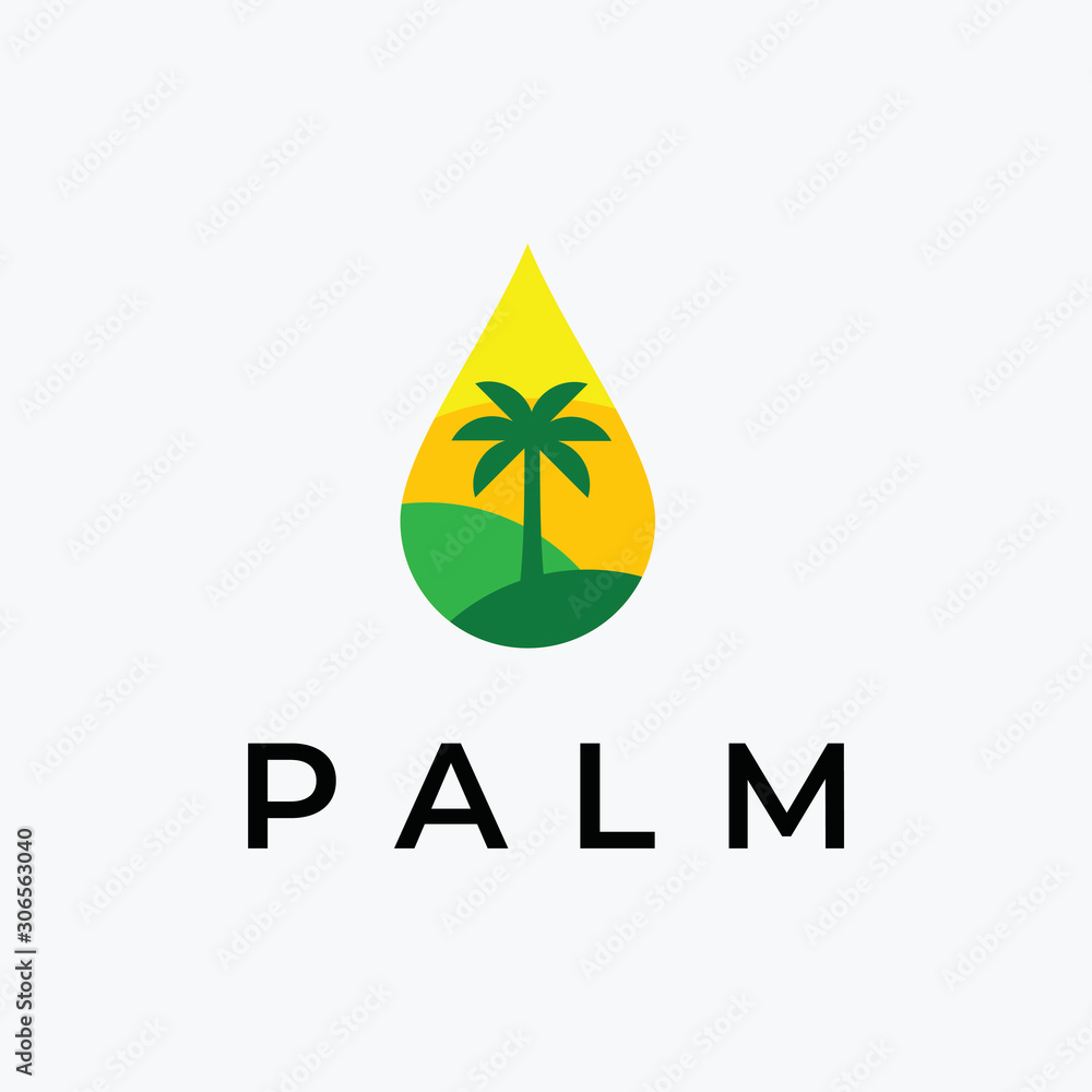 Fototapeta premium logo template, logotype, Palm in drop oil icon