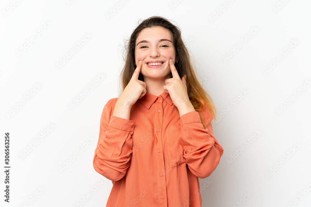 Young brunette girl over isolated white background smiling with a happy and pleasant expression Young brunette girl over isolated white background smiling with a happy and pleasant expression