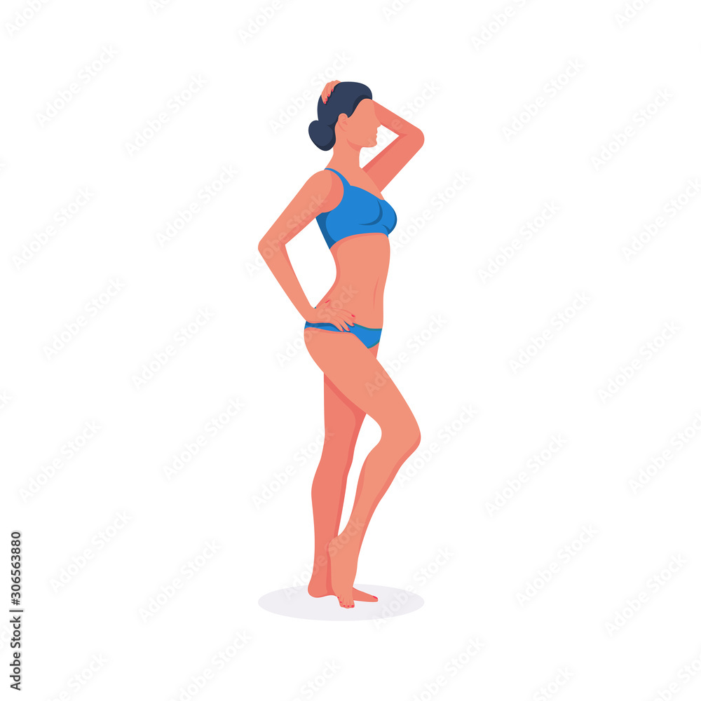 Beautiful female figure. Woman athletic body in a swimsuit. Flat icon characters. Cartoon style avatar. Vector illustration. Isolated white background. Fitness woman flat design. Erotic beautiful girl Beautiful female figure. Woman athletic body in a swimsuit. Flat icon characters. Cartoon style avatar. Vector illustration. Isolated white background. Fitness woman flat design. Erotic beautiful girl