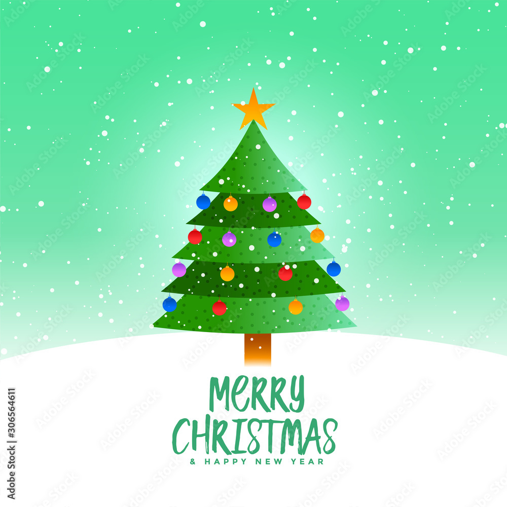 merry christmas decorative green tree festival background